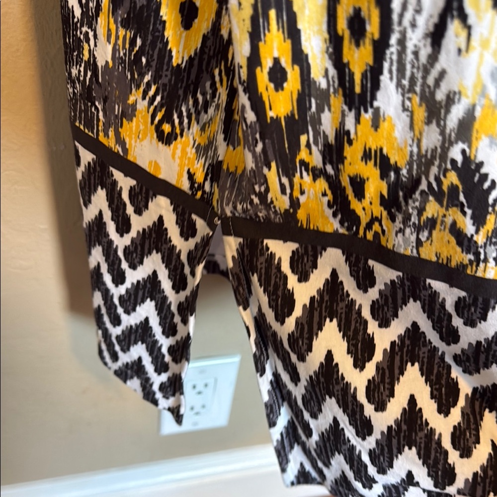 Denim & Co Yellow Black Geometric Ikat Midi Dress Side Slit Knit Petite LP - Picture 9 of 15